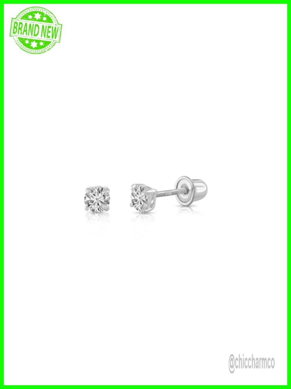 14K White Gold Solitaire Lab-Grown Diamond Stud Earrings Screw-Backs 2MM